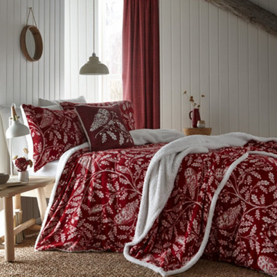 Dreams & Drapes Woodland Owls Red Fleece Duvet Cover Set - image 1
