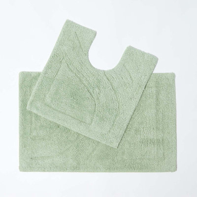 Homescapes Luxury Reversible Cotton Bath Mat Set - Sage Green - image 1