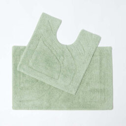 Homescapes Luxury Reversible Cotton Bath Mat Set - Sage Green - thumbnail 1