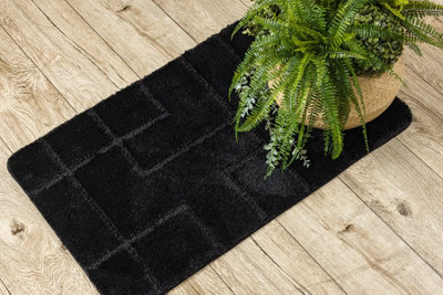 RugsX Bathroom Rug Supreme Lines, Non-Slip, Soft - Black  60X100 Cm - image 1