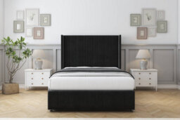 "Comfort Grace Black Plush Divan Bed Set 2 Drawers Foot-End - 54"" Wingback & 12"" Footboard 4' Small Double" - thumbnail 1