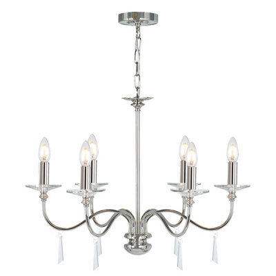 Elstead Finsbury Park 6 Light Multi Arm Chandelier Polished Nickel Finish - Shades Not Included, E14 - image 1