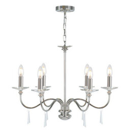 Elstead Finsbury Park 6 Light Multi Arm Chandelier Polished Nickel Finish - Shades Not Included, E14 - thumbnail 1
