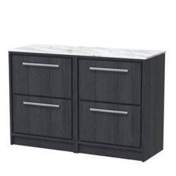Hudson Reed Lille Floor Standing 4 Drawer Countertop Vanity & Marble Worktop, Graphite Woodgrain, 1210 X 460 mm