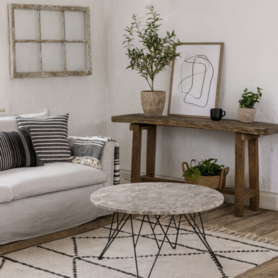Wyld Haus Toulouse Round Grey Marble-Effect Coffee Table With Black Steel Base - image 1