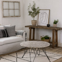 Wyld Haus Toulouse Round Grey Marble-Effect Coffee Table With Black Steel Base - thumbnail 1