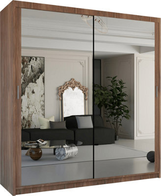 Sliding Wardrobes 4 u LTD Sliding Wardrobes 4U Simona Double Mirror Sliding Door Wardrobe In 5 Colors - Walnut (W)180Cm (H)217Cm - image 1