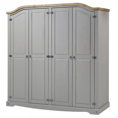 Mercers Furniture Corona Grey Wax 4 Door Arch Top Wardrobe Solid Wood Pine Wooden Rustic Mexican Styling Bedroom - image 1