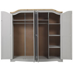 Mercers Furniture Corona Grey Wax 4 Door Arch Top Wardrobe Solid Wood Pine Wooden Rustic Mexican Styling Bedroom - thumbnail 2