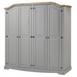 Mercers Furniture Corona Grey Wax 4 Door Arch Top Wardrobe Solid Wood Pine Wooden Rustic Mexican Styling Bedroom