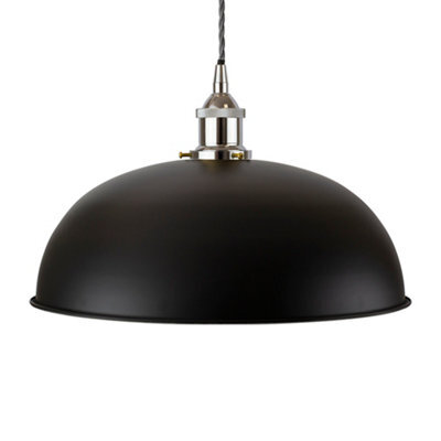 Matt Black Worcester Painted Dome Pendant Light With Nickel Lamp Holder And Grey Twisted Cable - Se Home - image 1