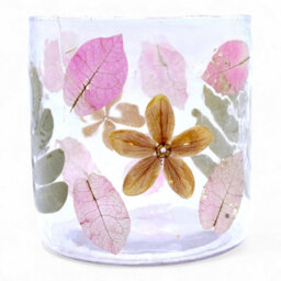 Serenityy Natural Floral Glass Straight Candle Holder Primavera - Handmade Recycled Glass With Pressed Leaves And Blossoms - 8X8Cm - thumbnail 9