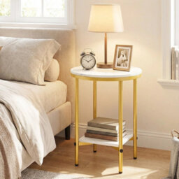 Modern Round Faux Marble Top Side End Table - thumbnail 3