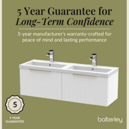 Balterley Fluted Front Wall Hung 2-Drawer Bathroom Vanity Unit With Double Basin, 1200mm, Satin White, Brushed Brass Handles - thumbnail 6