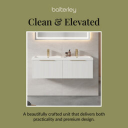 Balterley Fluted Front Wall Hung 2-Drawer Bathroom Vanity Unit With Double Basin, 1200mm, Satin White, Brushed Brass Handles - thumbnail 7