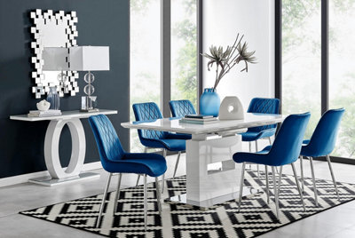 Furniturebox Uk Arezzo Large Extending Dining Table And 6 Navy Pesaro Silver Leg Chairs - image 1