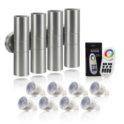 Auraglow Stainless Steel Double Up & Down Outdoor Wall Light - Colour Changing - 4 Pack - image 1