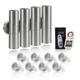 Auraglow Stainless Steel Double Up & Down Outdoor Wall Light - Colour Changing - 4 Pack - thumbnail 1