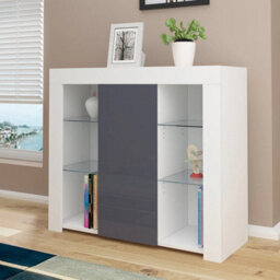 White Matt Body & Grey High Gloss Doors Tv Stand - thumbnail 5