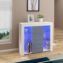 White Matt Body & Grey High Gloss Doors Tv Stand - thumbnail 6