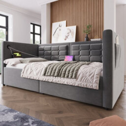 Matteo Grey Velvet Daybed: 3Ft Single Upholstered Sofa Bed With Usb & Type-C Charging, Hydraulic Storage - thumbnail 7