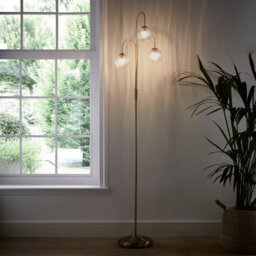 K Living Antique Brass 3 Light Floor Lamp With Glass Ribbed Light Shades Offering A Warm Light Effect - thumbnail 3