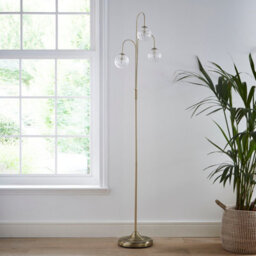 K Living Antique Brass 3 Light Floor Lamp With Glass Ribbed Light Shades Offering A Warm Light Effect