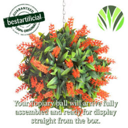 Best Artificial 24Cm Orange Lush Lavender Hanging Basket Flower Topiary Ball - Suitable For Outdoor Use - Weather & Fade Resistant - thumbnail 6