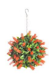 Best Artificial 24Cm Orange Lush Lavender Hanging Basket Flower Topiary Ball - Suitable For Outdoor Use - Weather & Fade Resistant
