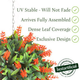 Best Artificial 24Cm Orange Lush Lavender Hanging Basket Flower Topiary Ball - Suitable For Outdoor Use - Weather & Fade Resistant - thumbnail 2
