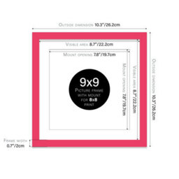 "9X9"" Bright Pink Picture Frame - 9X9"" Square Frame With 8X8"" Mount For 9X9""/8X8"" Pictures Art Deco Style Room Decor, 1 Pack" - thumbnail 2
