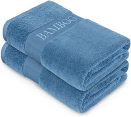 Gaveno Cavailia 2Pk Bamboo Bath Sheet 90X140 Blue Super Absorbent Quick Drying Extra Large Cotton Towel Set For Spa Gym Towel