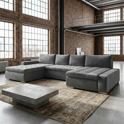 Caro Sofa Bed Corner Sectional With Bedding Storage Polyurethane Foam Wave Springs Wooden Frame Light Grey - image 1
