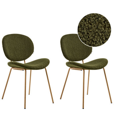 Beliani Set Of 2 Dining Chairs Luana Boucle Dark Green - image 1