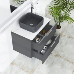 Royal Bathrooms Evora 700mm Graphite Grey Fluted Wall Hung Countertop Vanity Unit 2 Drawer With Art Square Basin - thumbnail 3