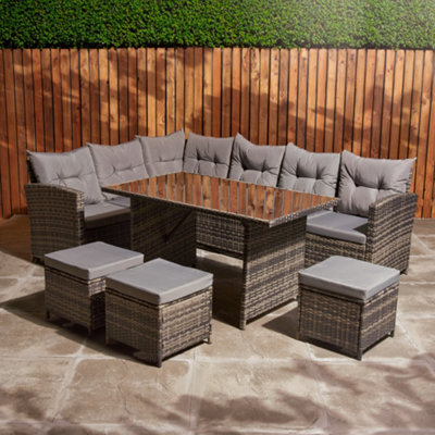Home Treats Rattan Corner Sofa Table & Stools Set 9 Seater Garden Furniture - image 1