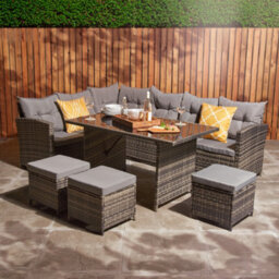 Home Treats Rattan Corner Sofa Table & Stools Set 9 Seater Garden Furniture - thumbnail 2
