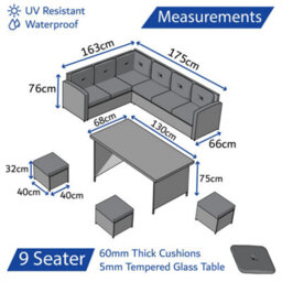Home Treats Rattan Corner Sofa Table & Stools Set 9 Seater Garden Furniture - thumbnail 4