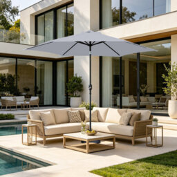 VRUC Outdoor Patio Garden Parasol Sun Shade Umbrella With Crank Handle & Tilt 2.5M Grey - thumbnail 1