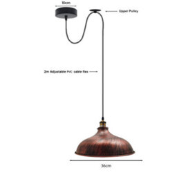 Ledsone Rustic Red Industrial Spider Pendant Light 36Cm Wide Slotted Shade Adjustable Hanging Lamp For Dining Room & Kitchen - thumbnail 2