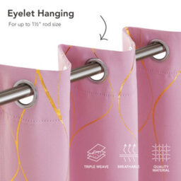 Deconovo Eyelet Thermal Insulated Curtains, Gold Wave Foil Printed Blackout Ring Top Curtains, W46 X L54 Inch, Pink, 1 Pair - thumbnail 6