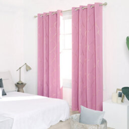 Deconovo Eyelet Thermal Insulated Curtains, Gold Wave Foil Printed Blackout Ring Top Curtains, W46 X L54 Inch, Pink, 1 Pair - thumbnail 4