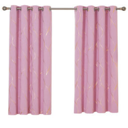 Deconovo Eyelet Thermal Insulated Curtains, Gold Wave Foil Printed Blackout Ring Top Curtains, W46 X L54 Inch, Pink, 1 Pair - thumbnail 1