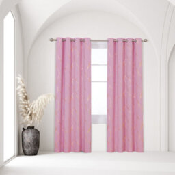Deconovo Eyelet Thermal Insulated Curtains, Gold Wave Foil Printed Blackout Ring Top Curtains, W46 X L54 Inch, Pink, 1 Pair - thumbnail 3