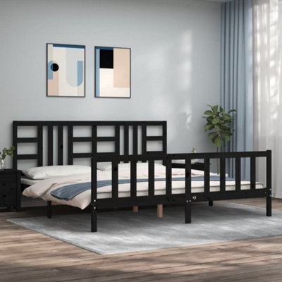 Berkfield Bed Frame With Headboard Black 200X200 Cm Solid Wood - image 1