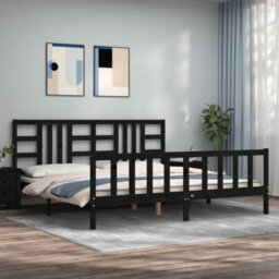 Berkfield Bed Frame With Headboard Black 200X200 Cm Solid Wood
