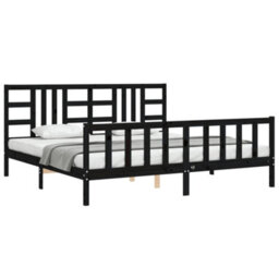 Berkfield Bed Frame With Headboard Black 200X200 Cm Solid Wood - thumbnail 4