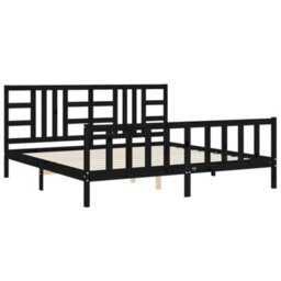 Berkfield Bed Frame With Headboard Black 200X200 Cm Solid Wood - thumbnail 5