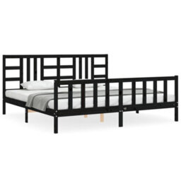 Berkfield Bed Frame With Headboard Black 200X200 Cm Solid Wood - thumbnail 2