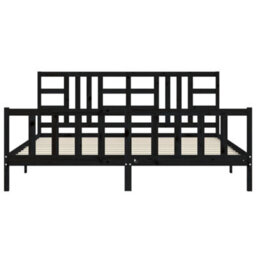 Berkfield Bed Frame With Headboard Black 200X200 Cm Solid Wood - thumbnail 6